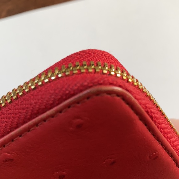 Michael Kors Red Ostrich Print Leather Wristlet Wallet - Picture 11 of 11